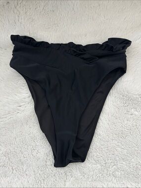 Black Ruffled High-Cut Bikini Bottoms